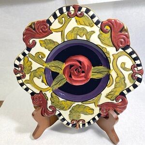 Joyce Shelton Giftcraft Classic Rose Salad Plate 9” Checkerboard Pattern Flower